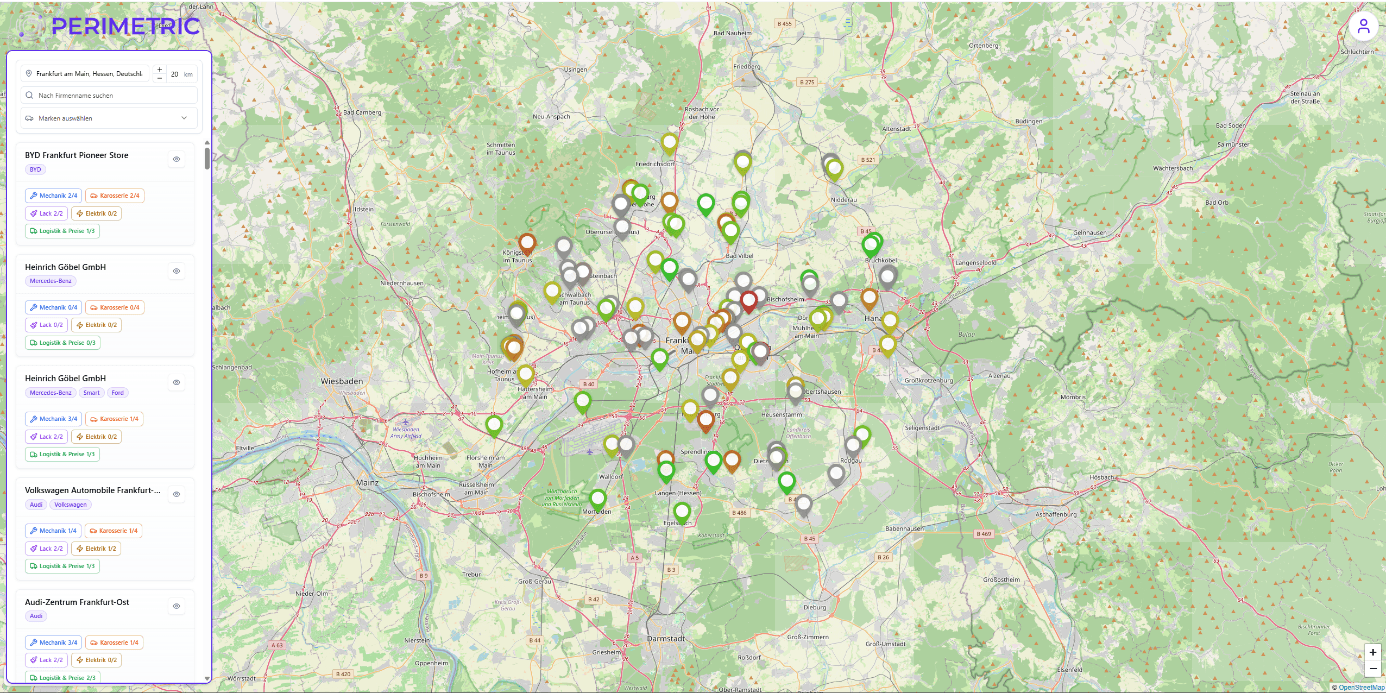 Perimetric App – Verrechnungssätze auf der Karte